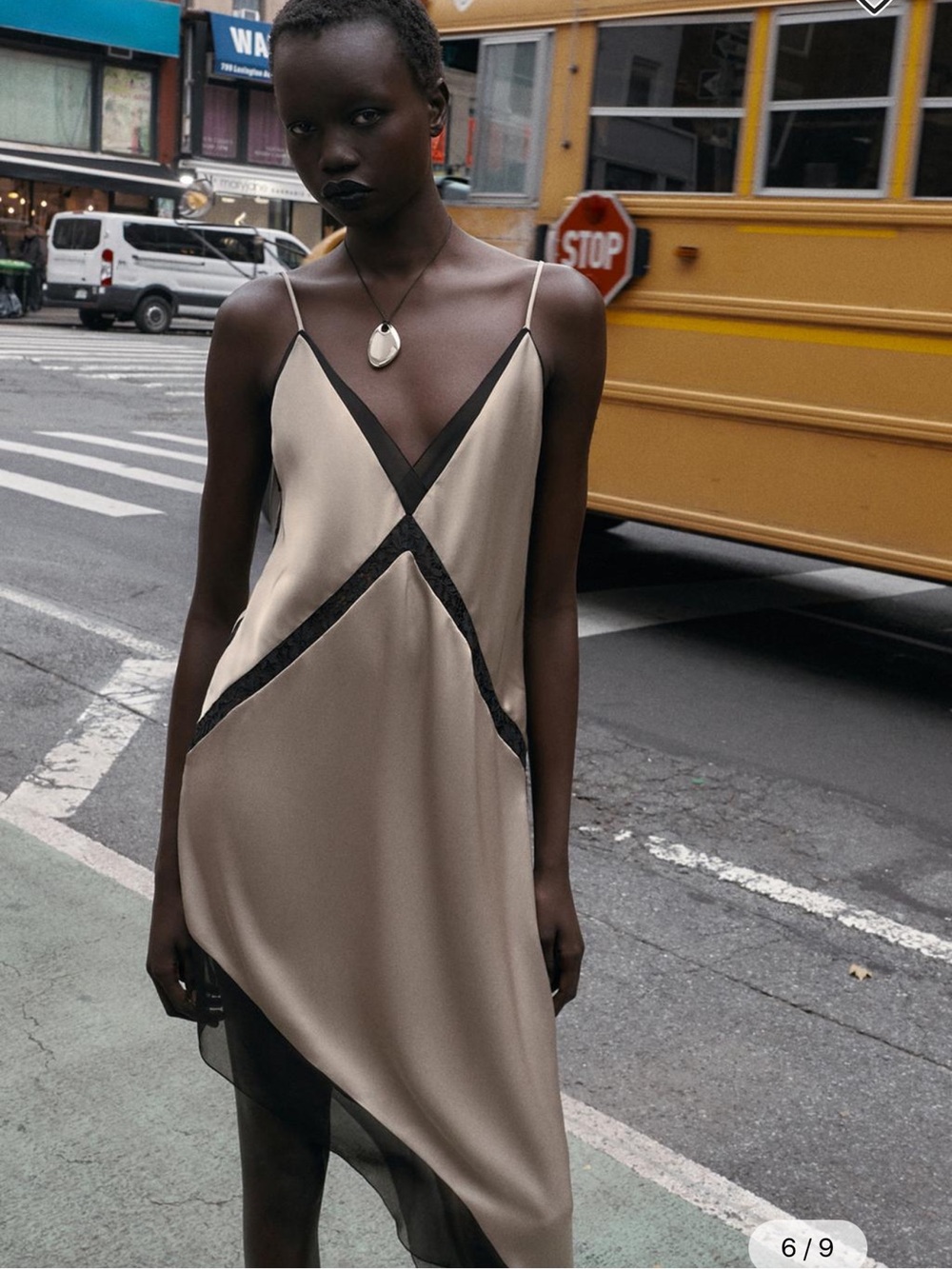 Zara Champagne Slip Dress with Black Contrast Trim - Picture 6 of 11